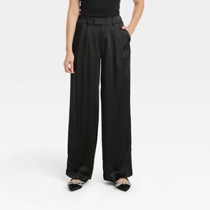 a new day | Black Satin Wide-Leg Women's Trousers